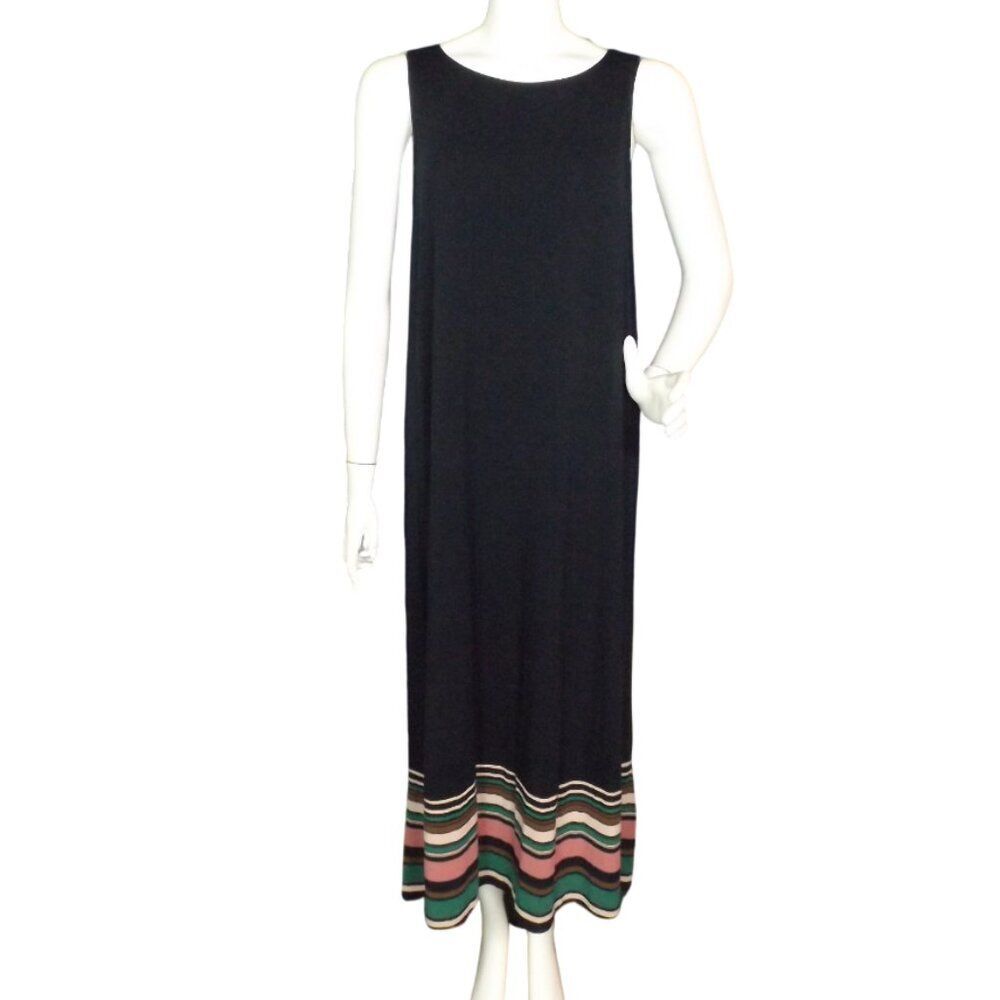 J.JILL Maxi Dress, M, Blue Jersey, Striped Hem, Tank Style, Rayon Blend